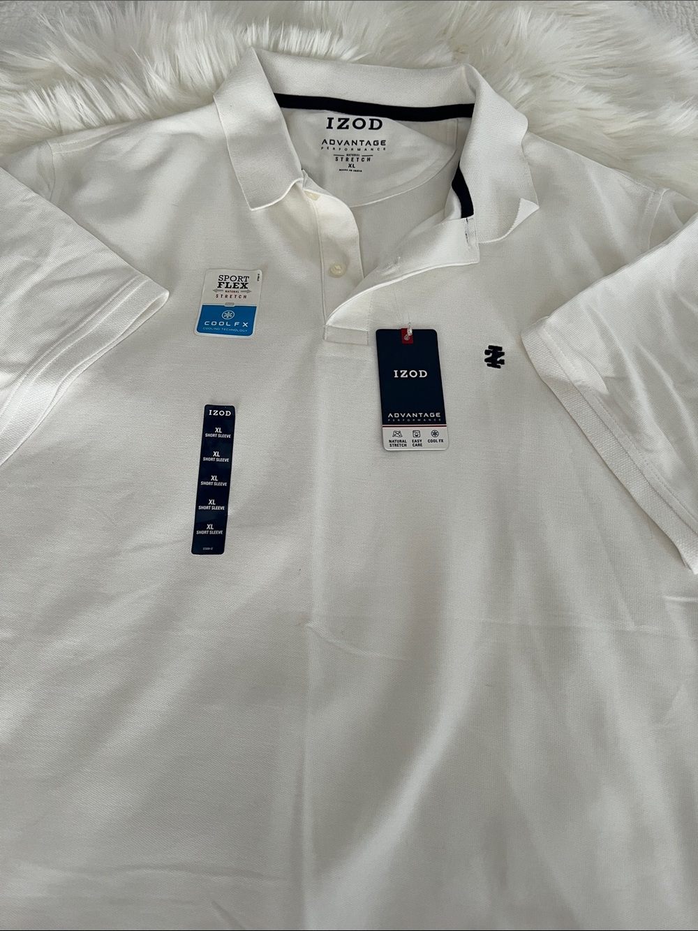 Izod Stretch Advantage White Polo with Navy Accents